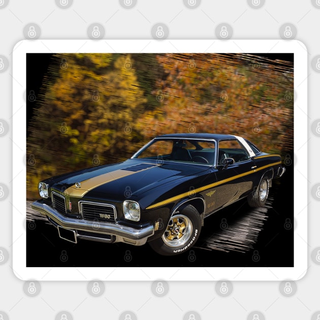 1974 Hurst Olds 442 in our fall day series on back Sticker by Permages LLC